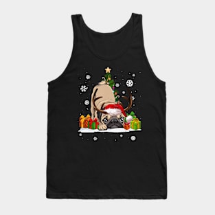 Reindeer Pug Dog Lover Santa Hat Ugly Christmas Sweater Tank Top